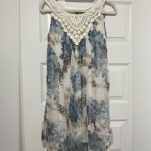 100% Silk Blue and White Floral Dress Made in Italy Size Small